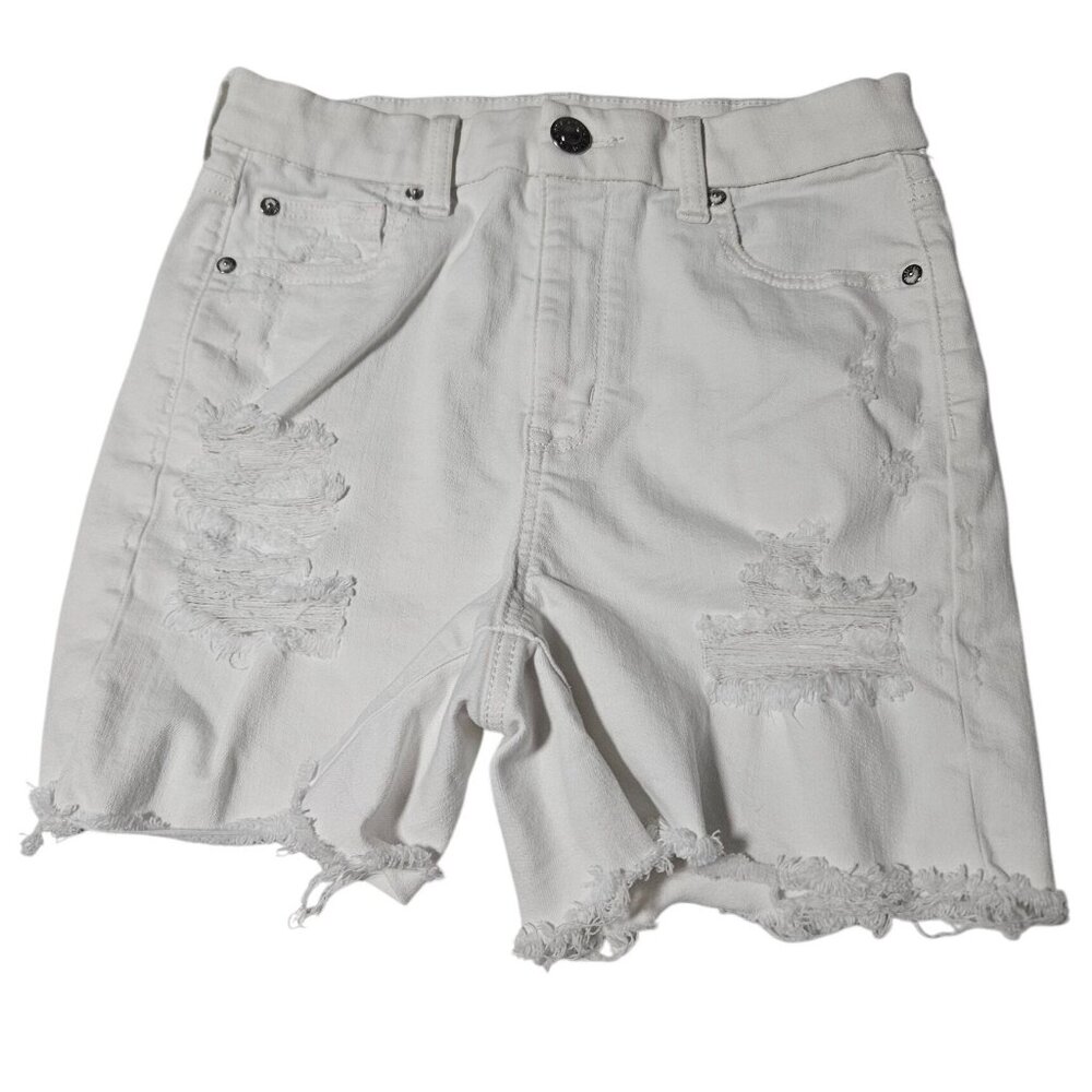 American Eagle Curvy High Rise Shortie Jean Shorts Womens Size 4 White Denim